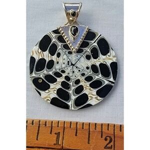 Vtg Sajen 925 Sterling Silver Round Fossil Drop & Beads Details Handmade Pendant